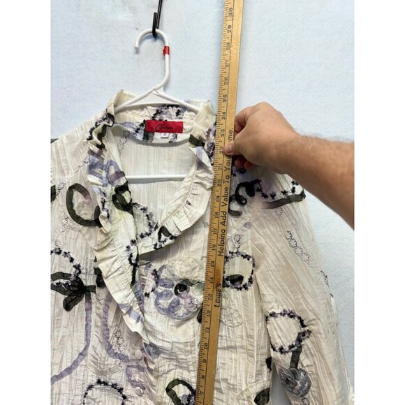 Vintage Carina Ruffle Blouse Abstract Floral Long Sleeve Size Small - Picture 8 of 9